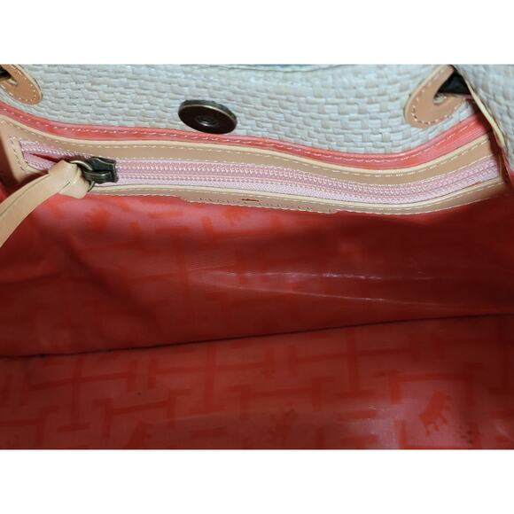 Elaine Turner Beige Woven Straw Handbag with Multicolor Double Handle - Picture 12 of 12